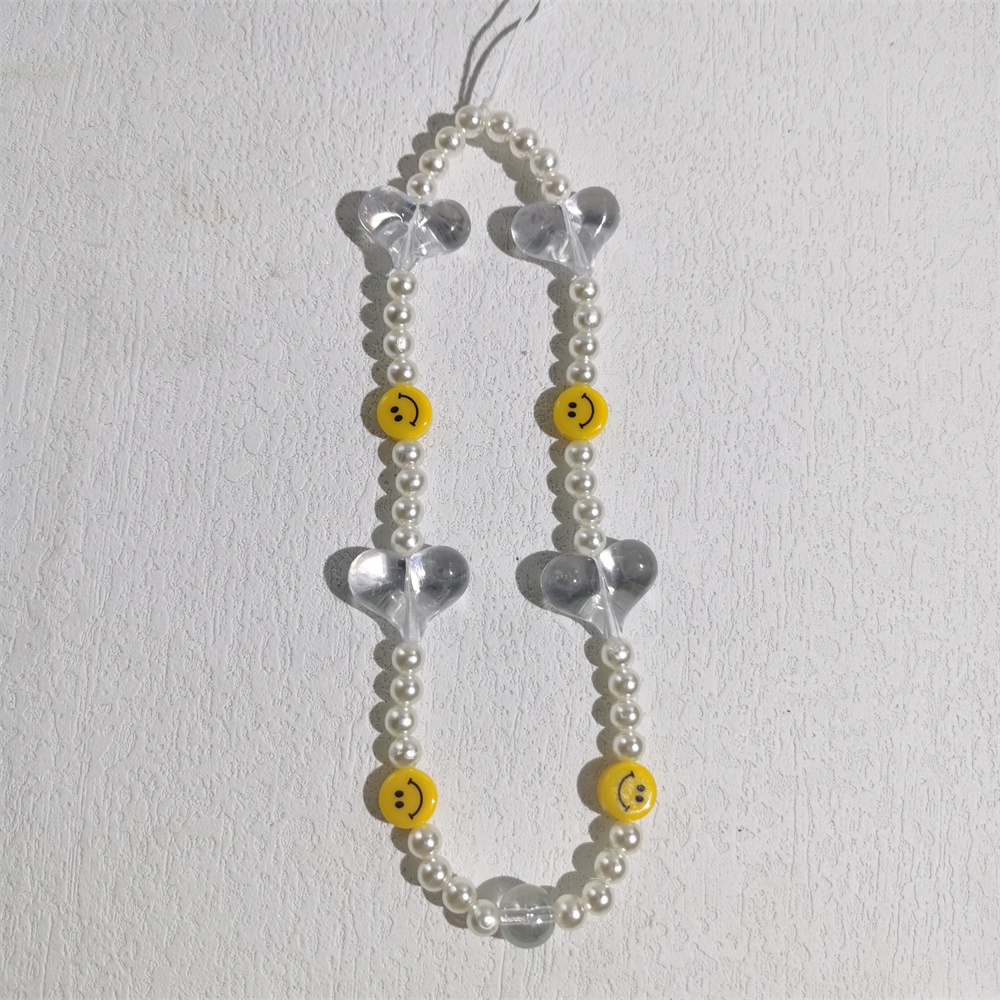Tali Lanyard Manik-Manik Mutiara Akrilik Transparan Motif Smiley Face Untuk Case Handphone