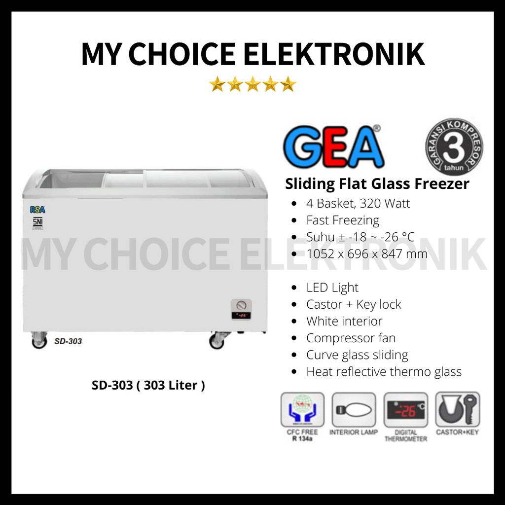 GEA Sliding Glass Freezer SD-303 [303 Liter]