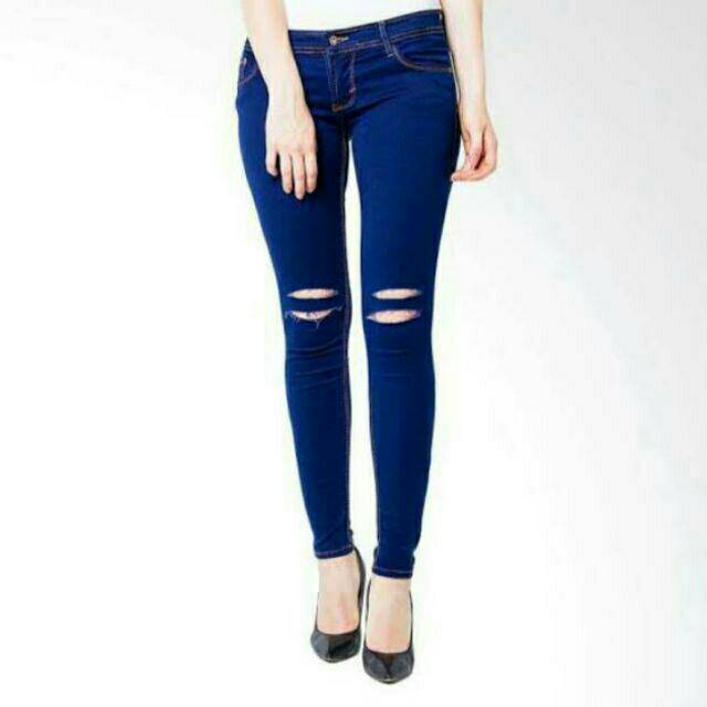 Celana jeans sobek wanita Original Gn 27-38 hitam navy