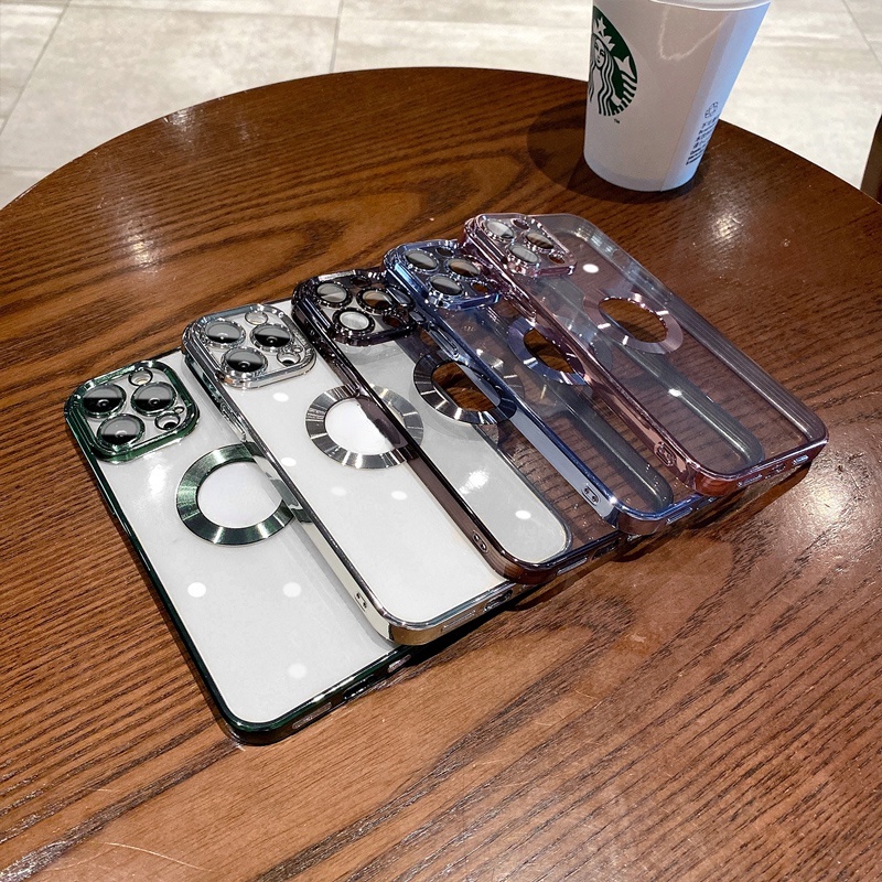 Dengan Pelindung Lensa Kamera untuk Case iPhone 11 Pro MAX 12 13 Pro MAX 13 Magnetic Case Premium Electroplating Casing iPhone Shockproof Clear Case