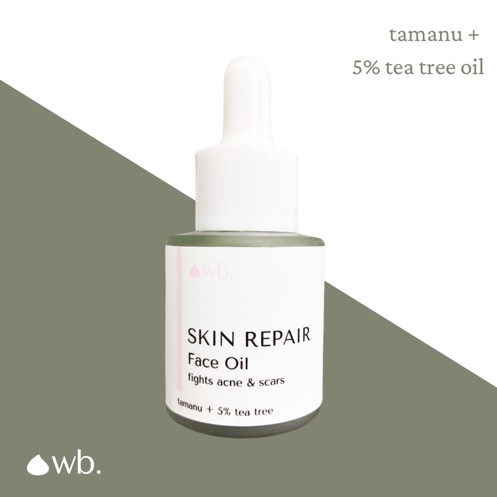 Skin Repair Face Oil - Pure Tamanu Oil + 5% Tea Tree untuk perawatan Jerawat dan Bekas jerawat 15 mL