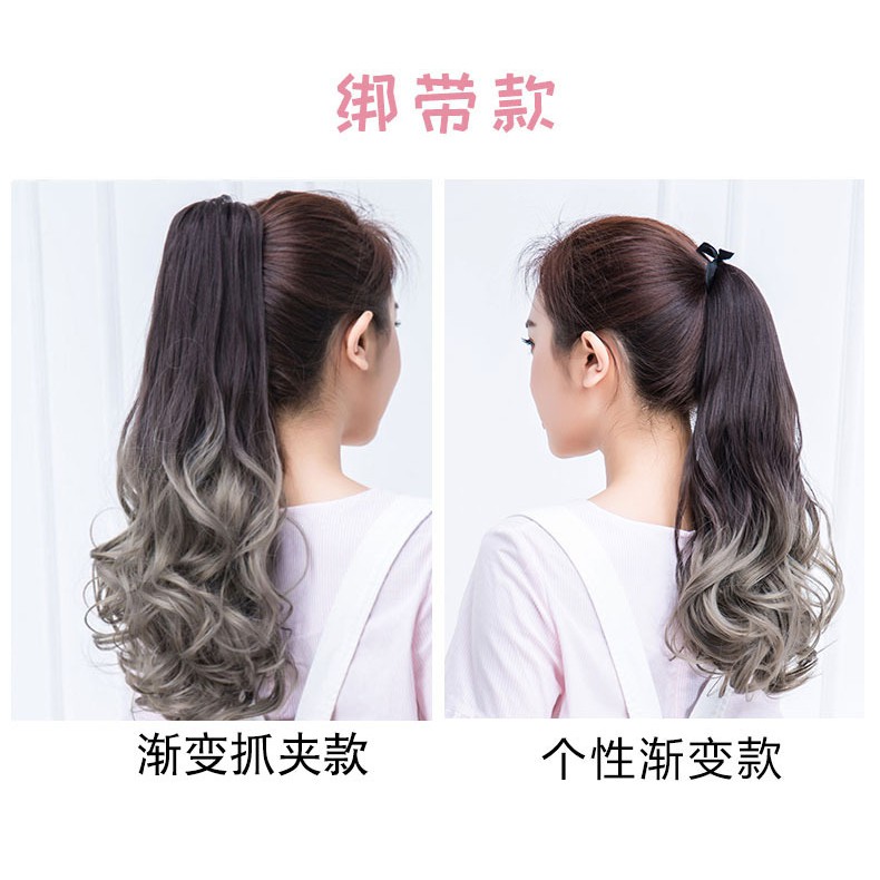 PTG ponytail hair extension gradasi two tone wavy curly jepitan jepit ekor kuda rambut palsu panjang