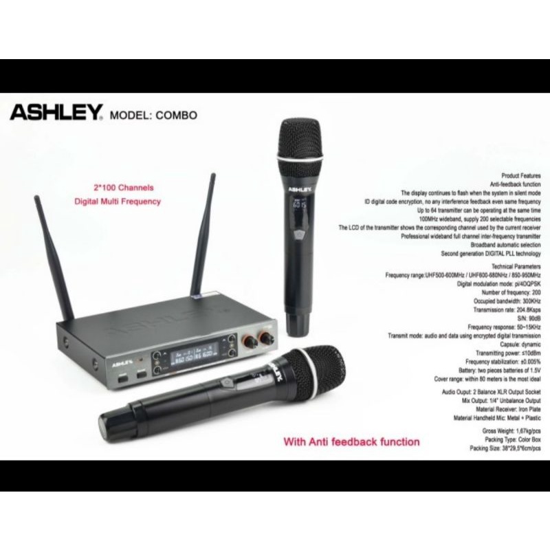Mic Wireless Ashley Combo Microphone Tanpa Kabel UHF Original