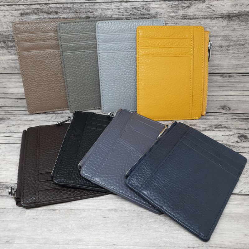 cassie slim leather card holder wallet with zipper / dompet kartu tipis