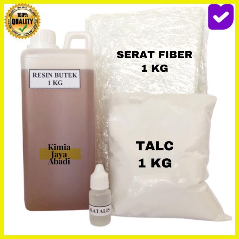 PAKET RESIN BUTEK ( RESIN BUTEK 1 KG + SERAT FIBER 1 KG + KATALIS 20 GR + TALC 1 KG)