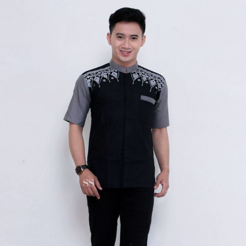 Baju Koko Pria Baju Koko Muslim Baju Koko Kombinasi Batik Lengan Pendek