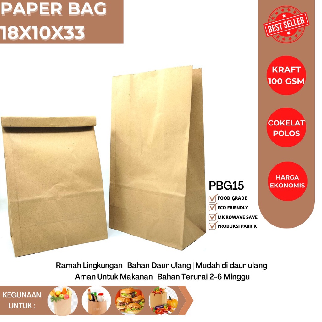 Paper Bag Polos Kantong Kertas (PBG15-Size-18X10X33)