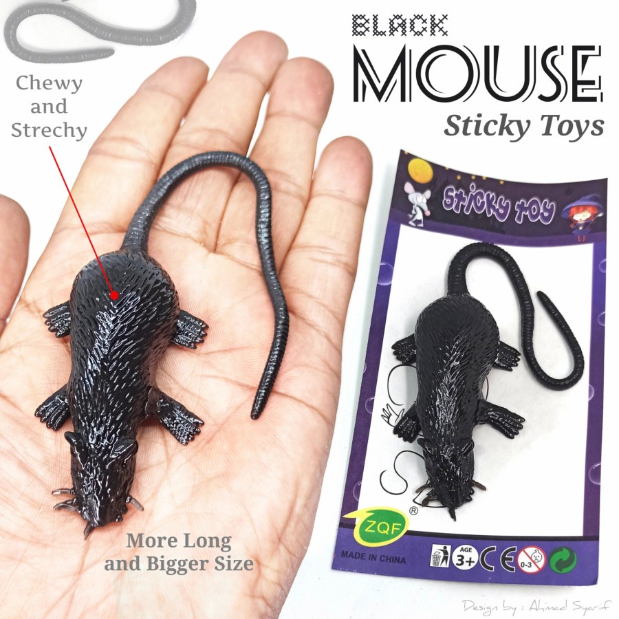 MAINAN TIKUS CURUT BESAR ELASTIS BLACK MOUSE STICKY TOYS PRANK TOY- MAINAN ANAK MANIPULASI HEWAN PRANK TOY MURAH