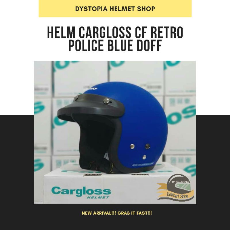 Helm Cargloss CF Retro Police Blue Doff Helm Bogo Classic Retro Half Face Helm Cargloss Biru Doff