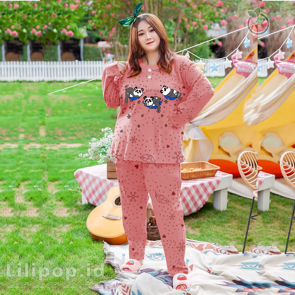 Lilipop.id  Baju Tidur Jumbo Panda XXXL Celana Panjang PP Bigsize Lengan Panjang Baby Doll Kaos