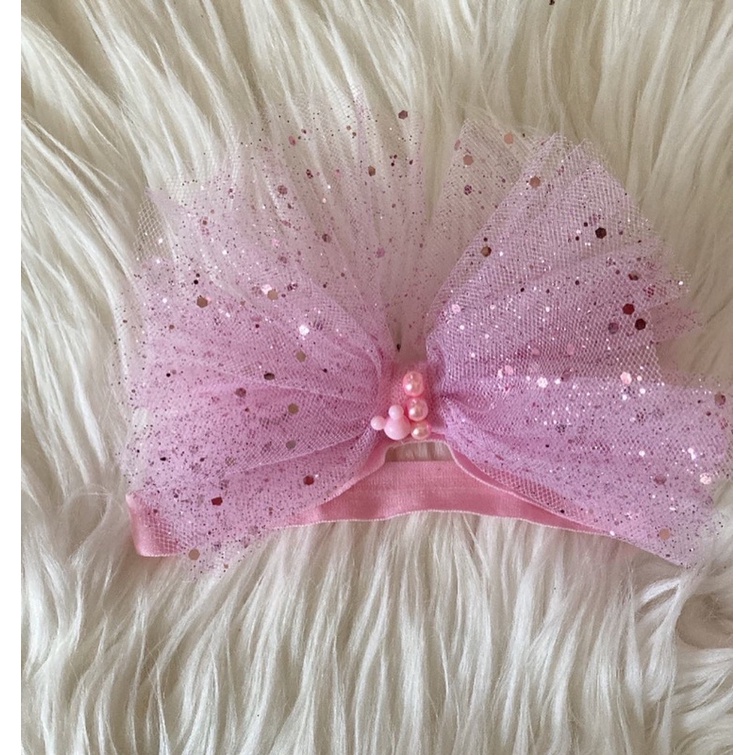 bandana bayi tile pink / bandana anak pita besar gliter