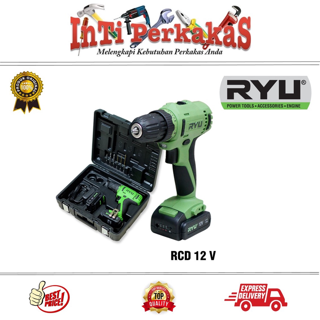 MESIN BOR TANGAN CORDLESS BATRE BATERAI RYU RCD 12 V ALAT PERTUKANGAN MESIN BOR TANGAN CORDLESS
