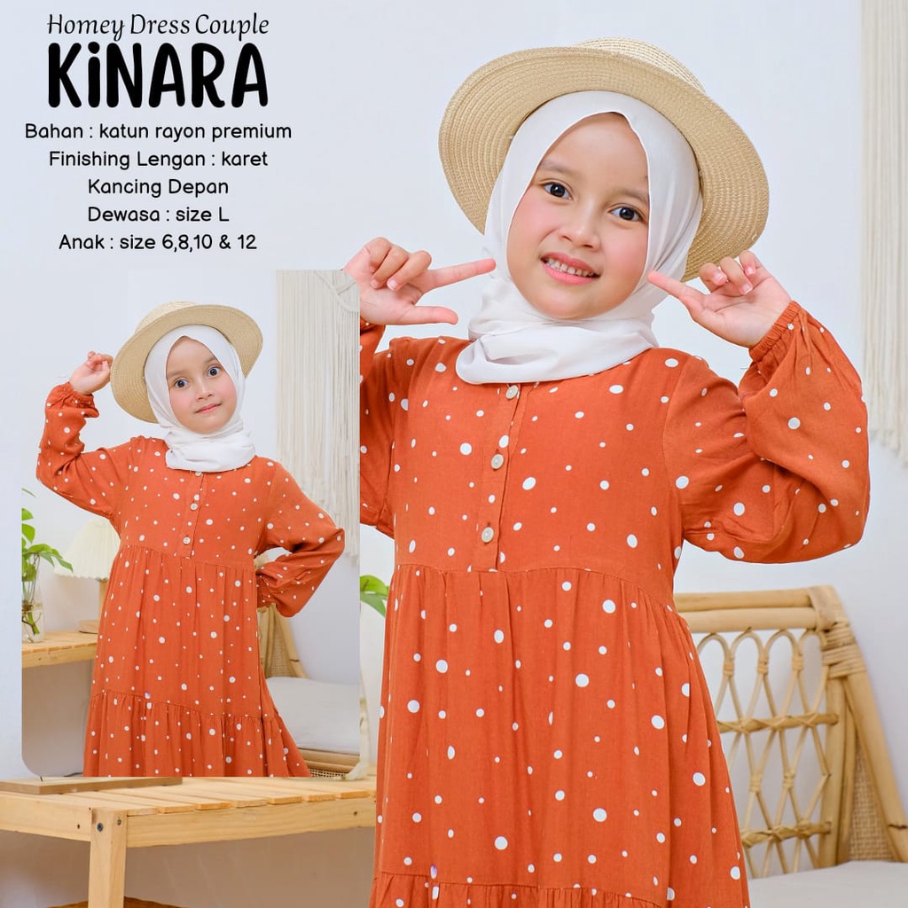 Gamis Couple Mom and Kids Polkadot Homey Dress Dewasa Gamis Anak Polka Kinara Bahan Katun Rayon premium Nyaman Dipakai | Bisa Cod