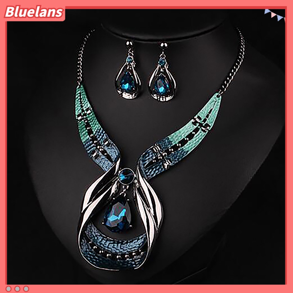 Bluelans 3Pcs Jewelry Set Adjustable Birthday Gift Anti-fade Teardrop Necklace Drop Earrings Jewelry Set