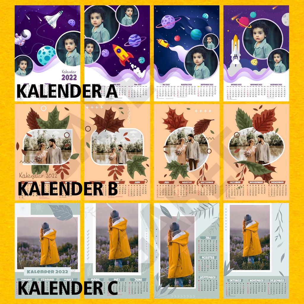 KALENDER 2024 DINDING CUSTOM TRI WULAN BISA SATUAN TAMBAH NAMA FOTO 4 LEMBAR KARAKTER AESTHETIC LUCU BAYI ELEGANT FORMAL GRATIS DESAIN