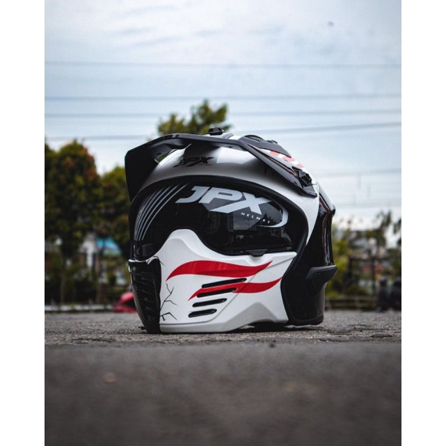 HELM JPX MX 726R 03 WOLF SUPER BLACK ORIGINAL HELM TOURING JPX MX726R MOTIF WOLF 03 BLACK GLOSS ORIG