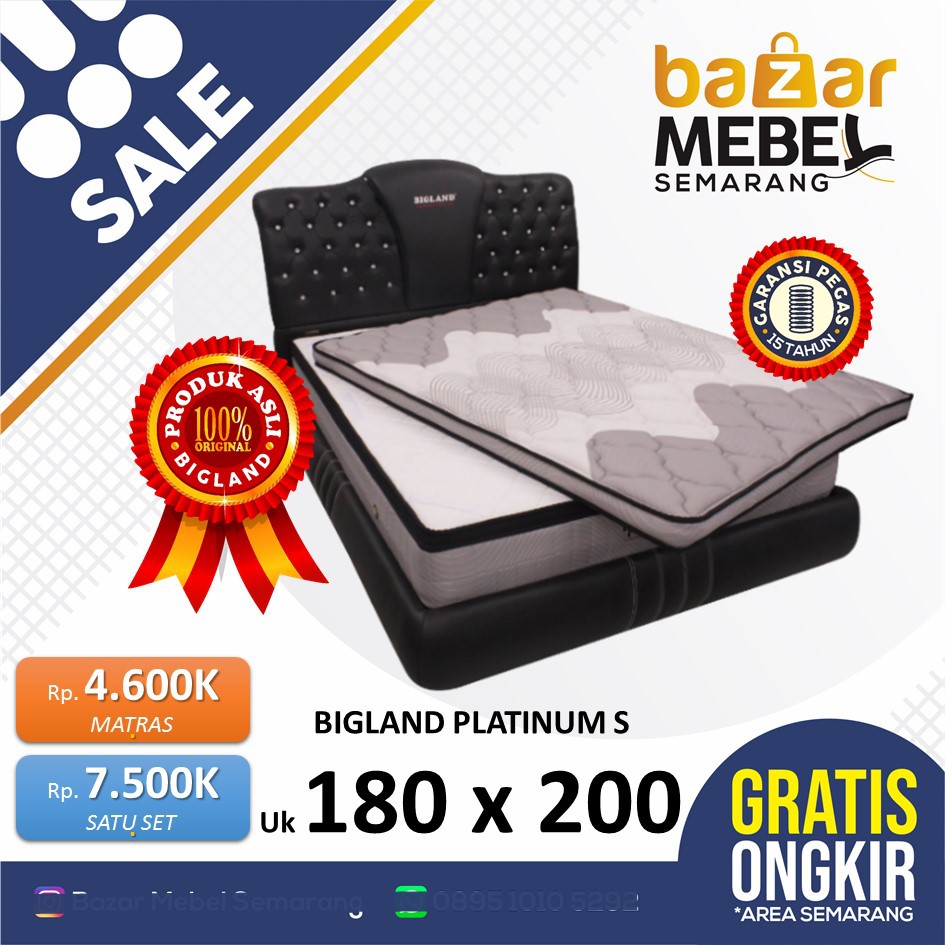 PROMO Matras Springbed Set Bigland Platinum S ukuran 180x200 Toko Bms  Murah