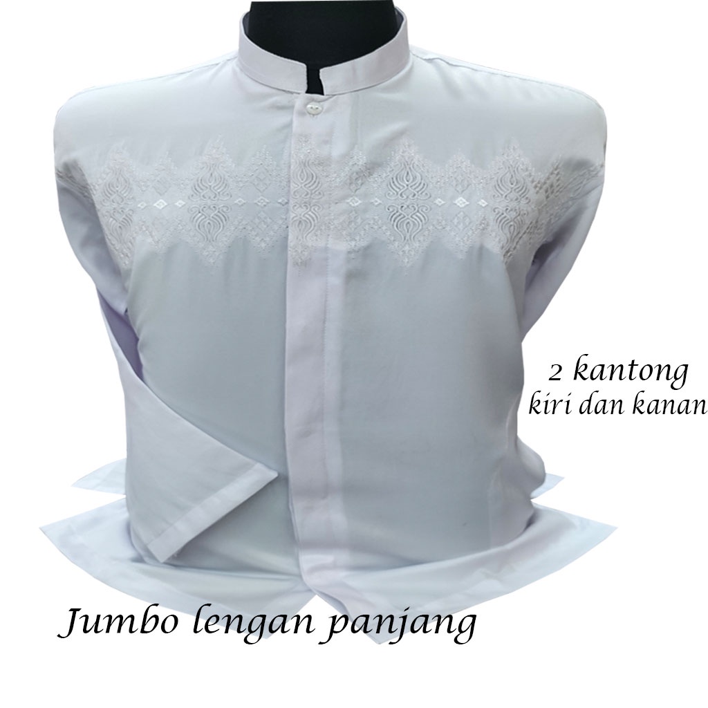 Baju Koko Pria Dewasa BIG SIZE Lengan Panjang Putih JUMBO Koko Al qadr/AB Al kahfi Bareno Katun Muslim COD