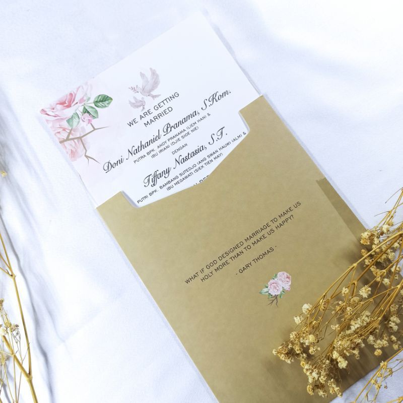 Kartu Undangan Pernikahan Single Rustic Mewah Model Amplop Putih Scpl