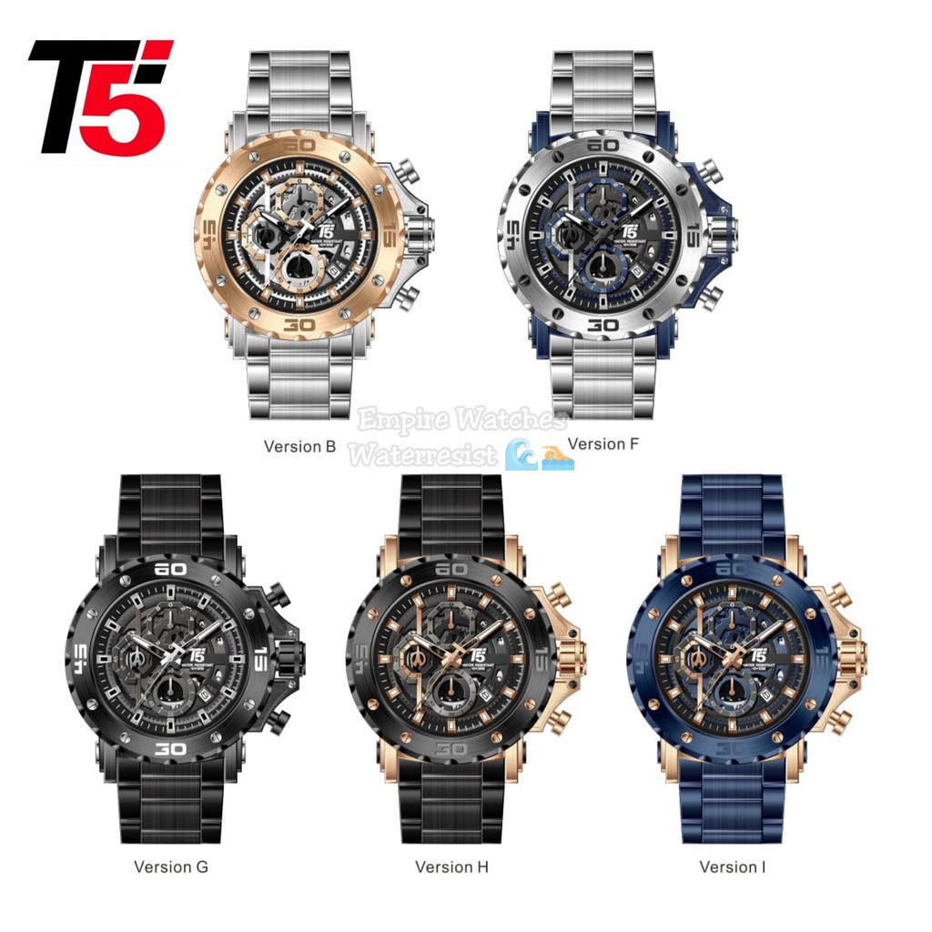 Jam Tangan T5 H3723G 3723 H3723 Pria Cowok Analog Chrono dan Tanggal Aktif Rantai Stainless Original