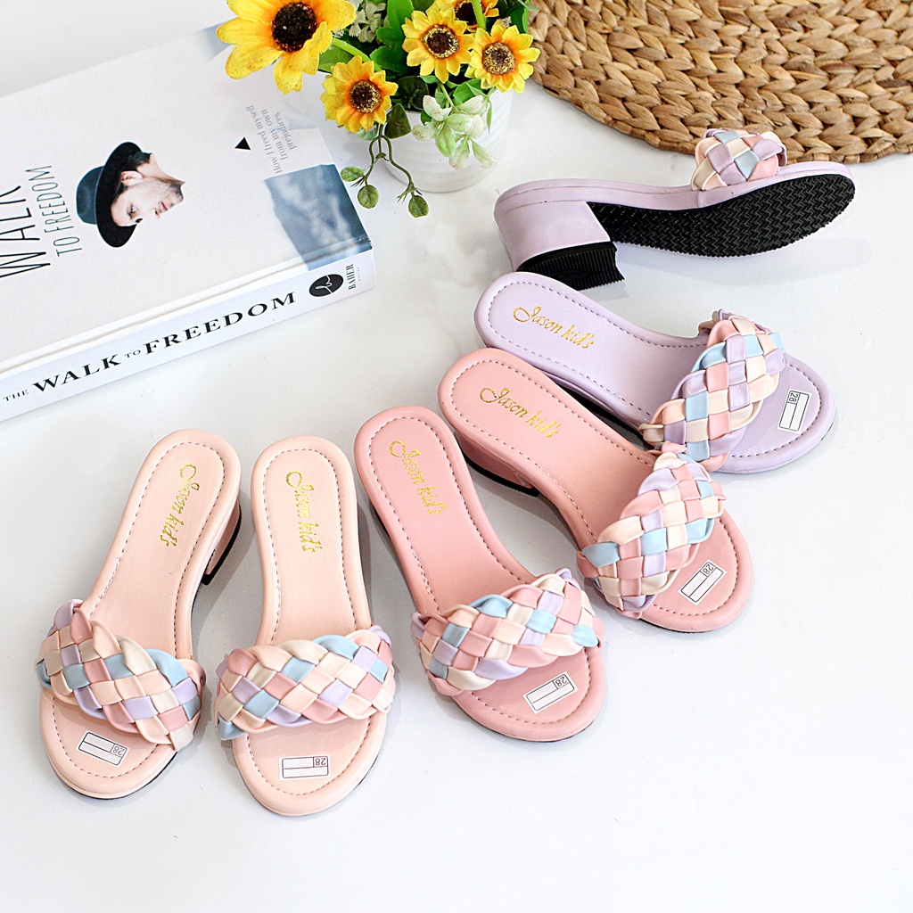 Sandal Heels Anak Perempuan Slop Kokop Kepang Hak Tahu 3 cm S02