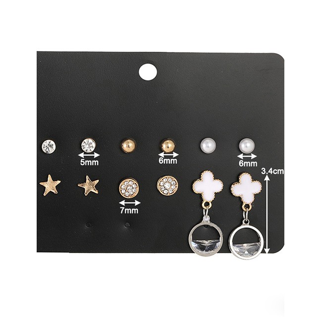 LRC Anting Set Fashion Golden Geometric Diamond K13235