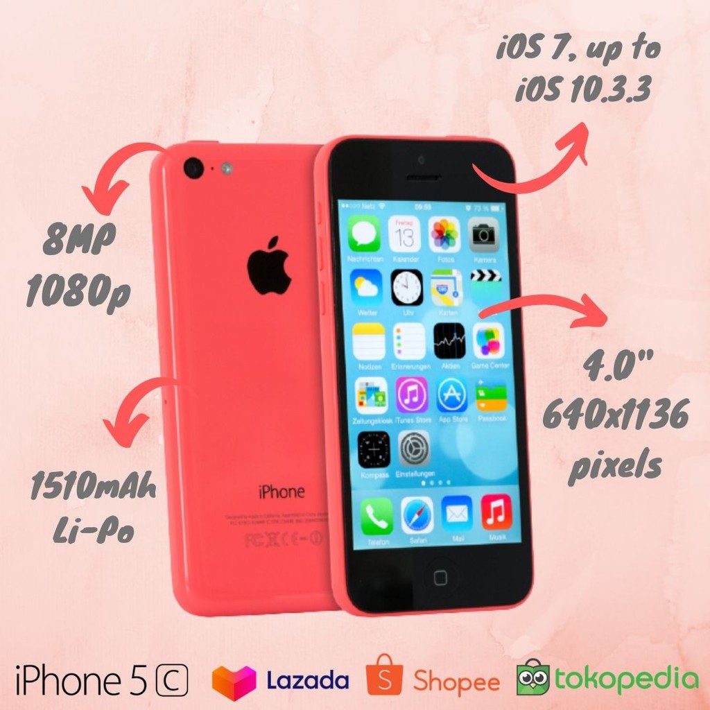 [PROMO CUCI GUDANG] iPhone 5C Original - iPhone 5c second fullset dua jutaan - RAM 1GB Internal 16GB