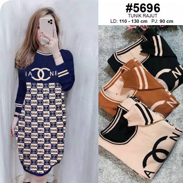 JayaS--Dress Tunik Rajut Chanel 5696 Korean Import XL