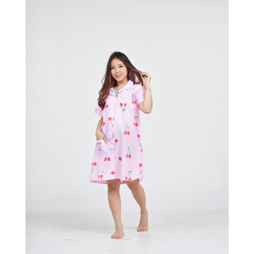 IZANY Piyama Daster allsize L Katun Eropa Premium New Arrival Non List-CHERRY PINK