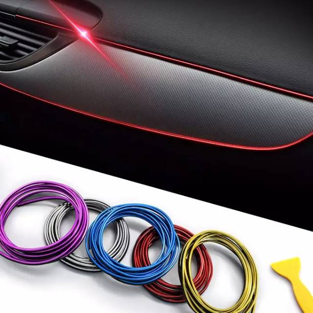 Strip mobil hiasan Panel Dashboard Interior Mobil List Lis Door Car Trim [5 Meter] Silver RED BLUE METALIC dekorasi bagian dalam mobil