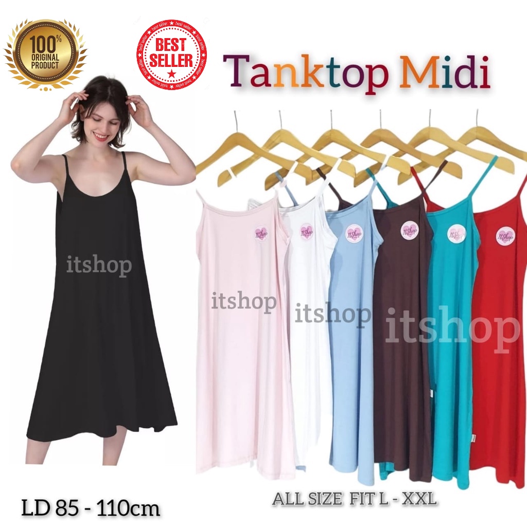 ITSHOPING - Longdress Tunik Tali Kecil / Tanktop Tali Model Panjang Fit 3L Jumbo Strech Tanktop Midi Wanita Allsize Jumbo Fit XXL 3L Premium Banyak Pilihan Warna Longdress Muat Jumbo Super Soft Sleepdress