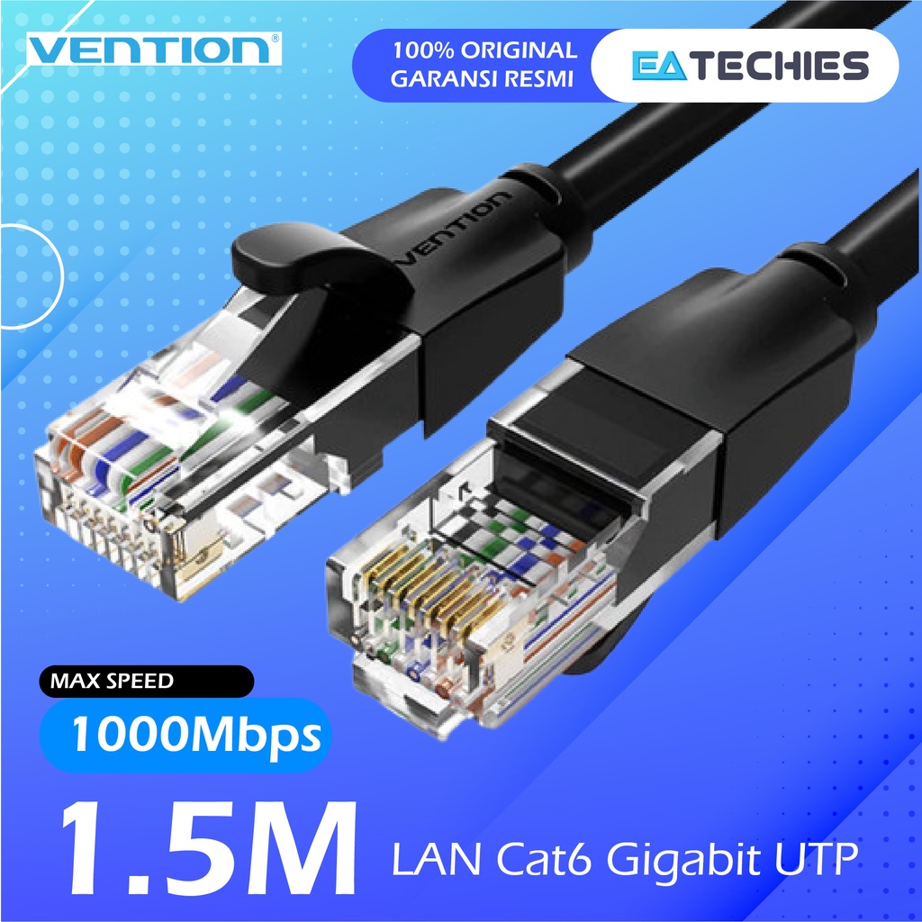 [1.5M] Vention Kabel LAN 1,5M Cat6 UTP Gigabit Ethernet RJ45 Black Hitam