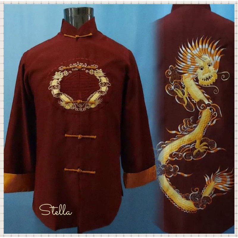 Atasan CHEONGSAM Pria dewasa / Baju Imlek bordir naga