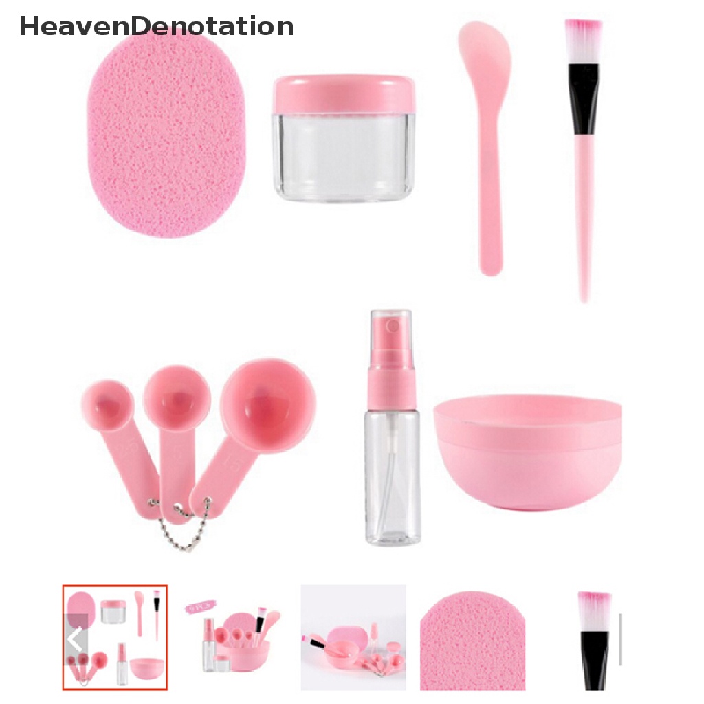 (Heavendenotation) 9pcs / Set Mangkok + Brush + Sendok + Stik + Botol + Spons Untuk Masker Wajah Diy Homemade