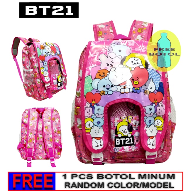 Tas anak Ransel  Perempuan Sekolah TK / SD karakter BT21 FREE BOTOL!!!