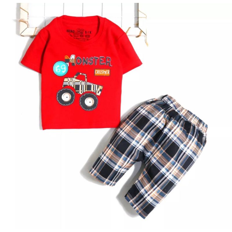 Setelan Baju Anak Bayi Laki-laki Monster Truck Usia 6-18 Bulan