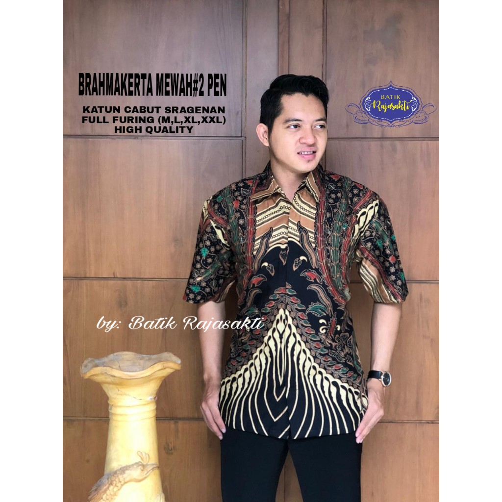 BRAHMAKERTA RAJASAKTI KEMEJA BATIK SOLO PRIA LENGAN PENDEK LAPIS FURING ATASAN BATIK PREMIUM MODERN KATUN HALUS BAHUWIRYA  BANAMITRA BANAMITRA PUTIH BANGSAWAN BAYU PUTRA BERLIAN BIRU BHARATAYUDA BIMASENA BIRENDRA BIRU INDAH BRAHMAKERTA BRAHMAKERTA MERAH