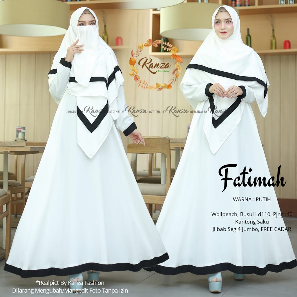 Set Gamis Fatimah Syari FREE CADAR Gamis Muslimah Premium  jumbo LD 110  Original by Kanza