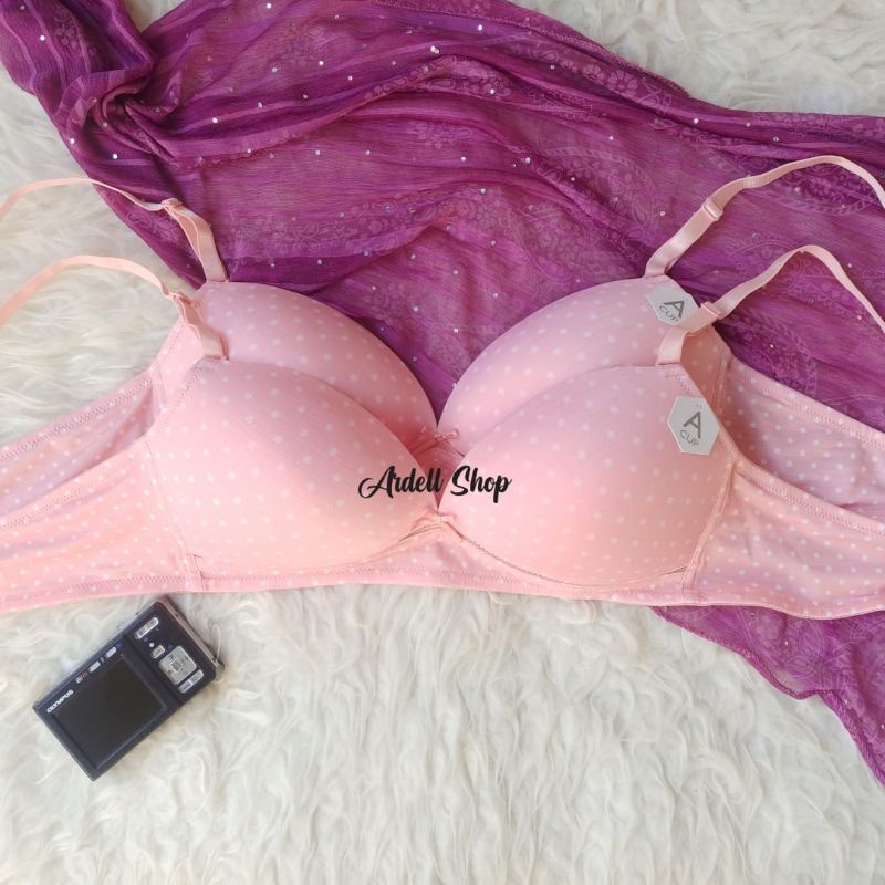 Bra Wanita Tanpa Kawat Vivien Polkadot Peach - Busa Tipis Nyaman Dipakai Harian 34B 36A 38A - CN