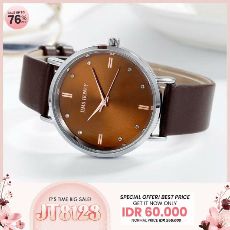JIMS HONEY JAM 8123 jam tangan elegan analog anti air wanita kado cewek import murah-Brown