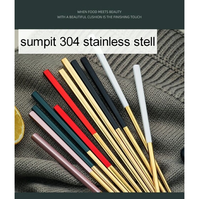 Sumpit aksen emas / sumpit emas / sumpit mewah / sumpit gold / sumpit makan cantik mewah 304 sujoe premium quality stainless stell