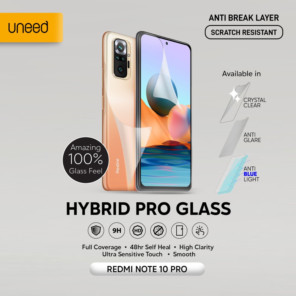 UNEED Hybrid Pro Anti Break Screen Protector Redmi Note 10 Pro Full Cover