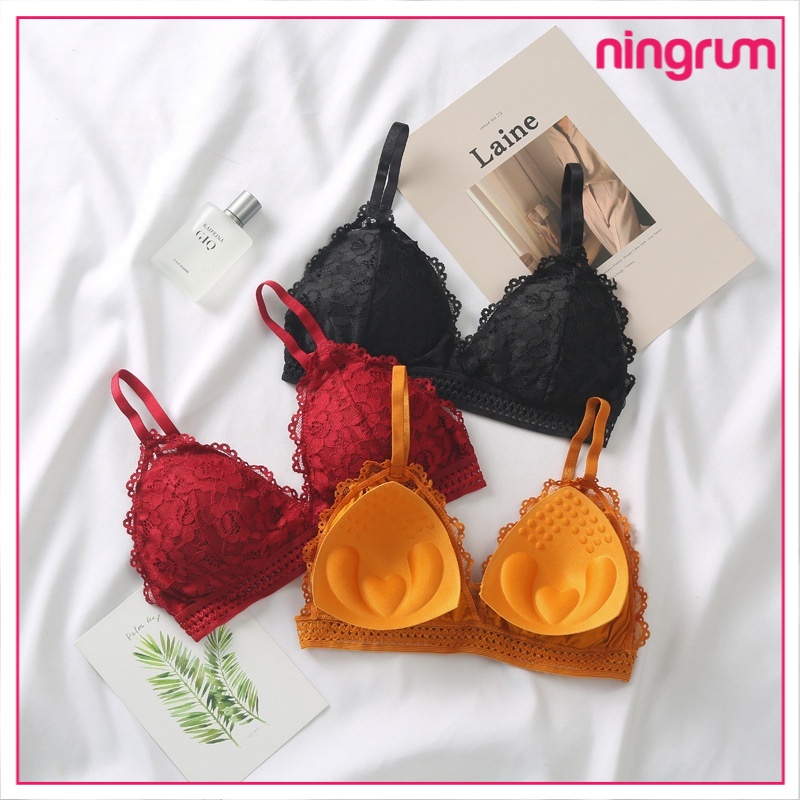 Ningrum Pakaian Dalam Bra Wanita BH Wanita Sexy Tanpa Kawat Bahan Halus Bralette Push Up Elastis Bh Motif Renda - 2065