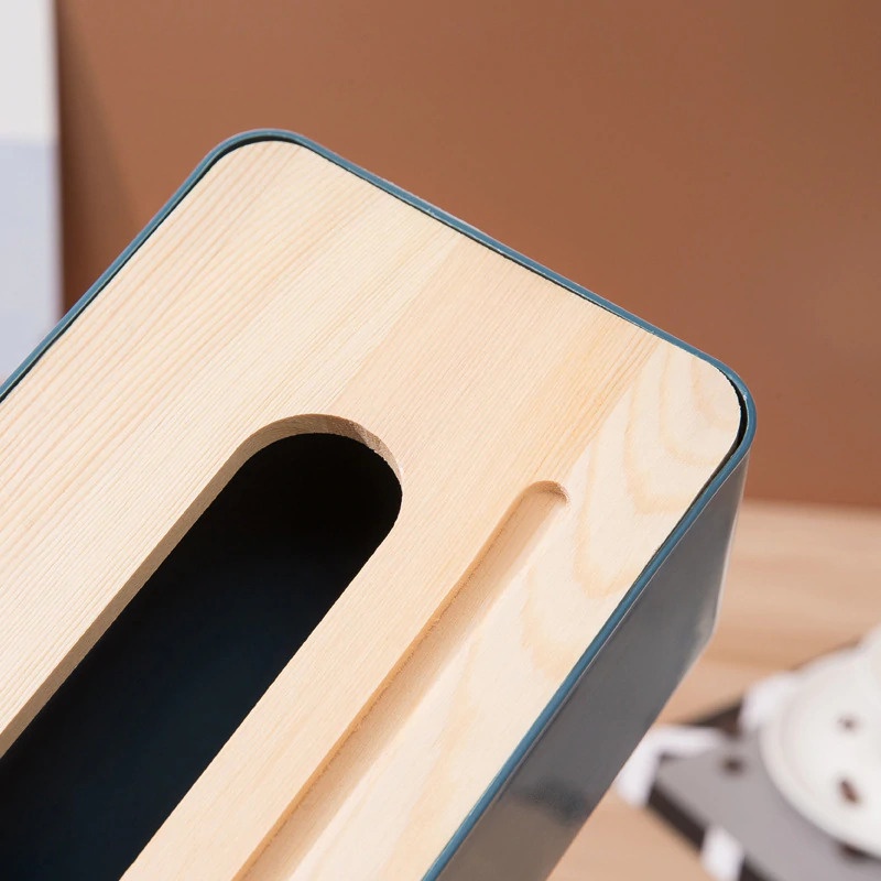 Kotak Tisu Kayu Tissue Box dengan Holder Smartphone Blue