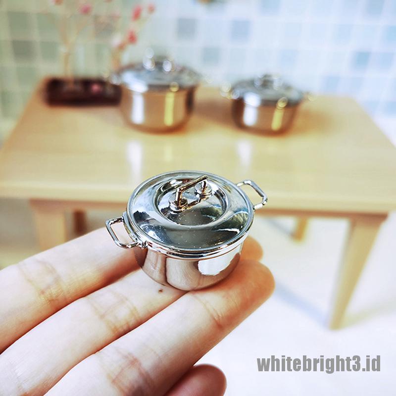 (white3) Mainan Miniatur casserole Bahan stainless steel Untuk Aksesoris Dapur Rumah Boneka 1 / 12