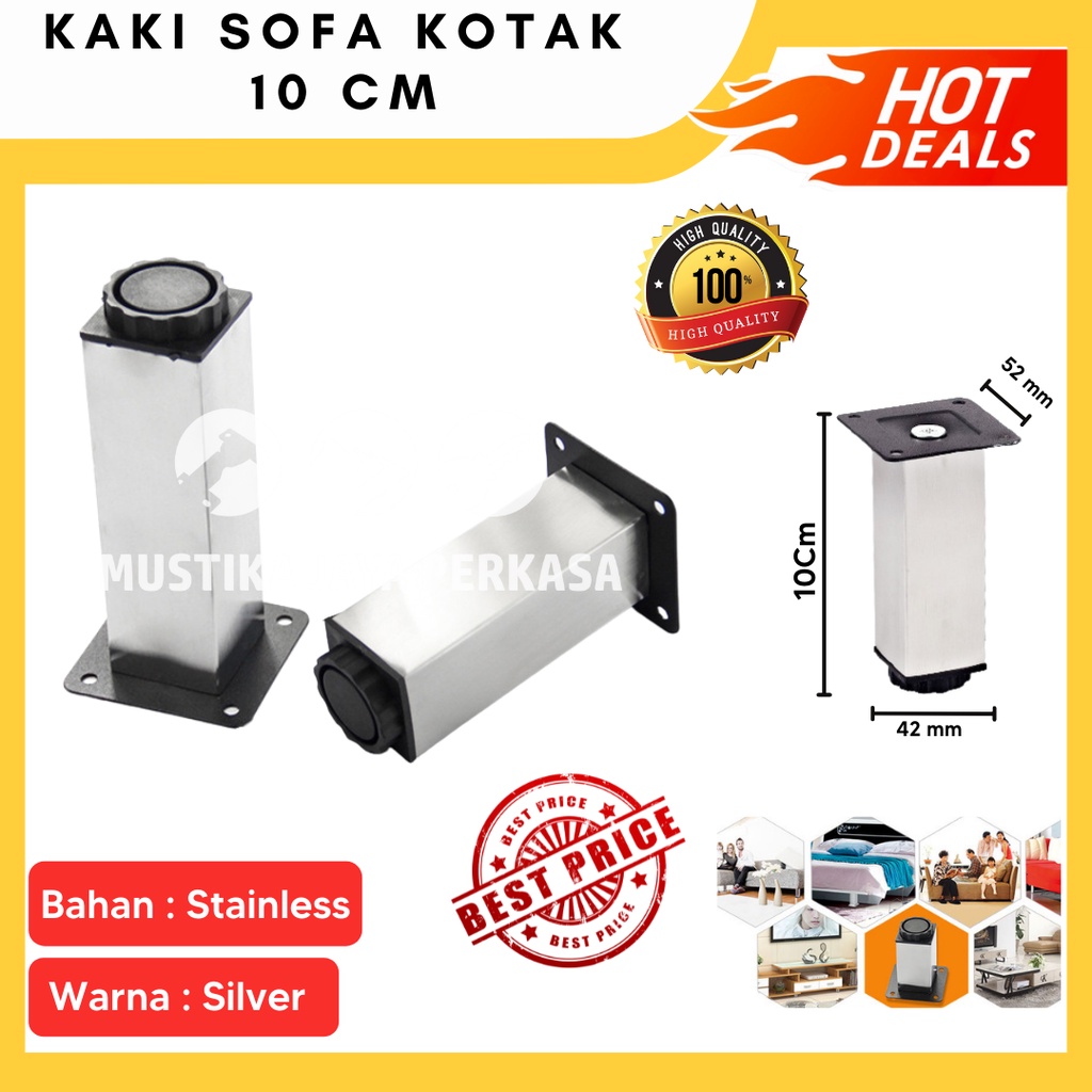 Kaki Sofa Kotak Tinggi 8 CM Stainless Steel Twin SS Bukan Kaki Kayu