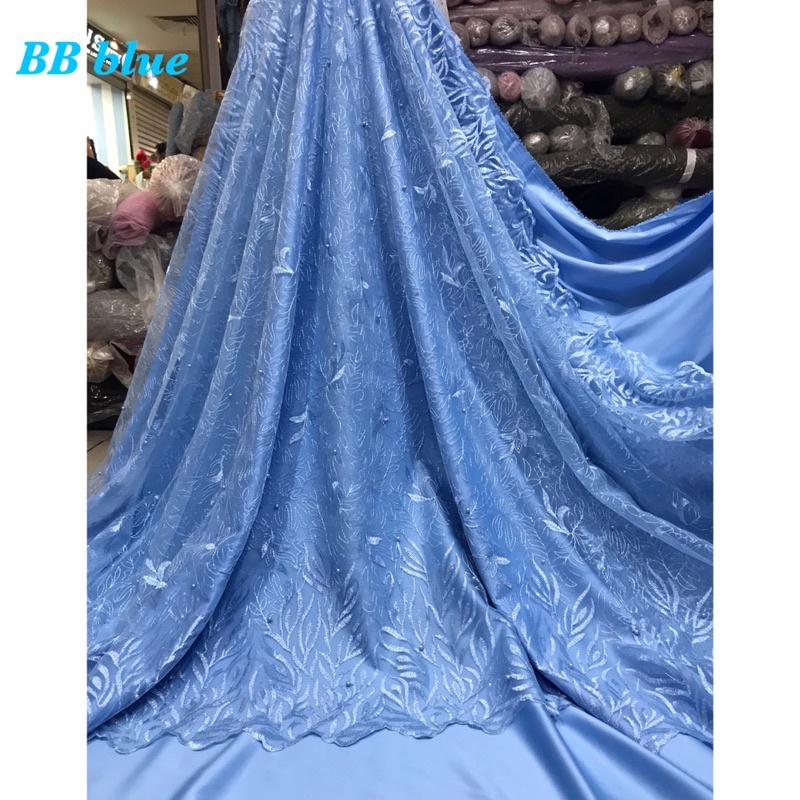 MURAH!!Kain bahan Tille akar mutiara bordir / bahan kebaya brokat tulle.