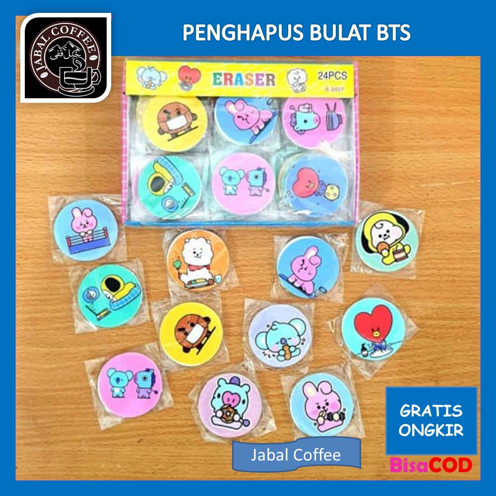 Penghapus Pensil Bentuk Karakter Bts / Penghapus Bulat BTS BT21 / Eraser Pensil Karakter / Setip Stip BTS Lucu