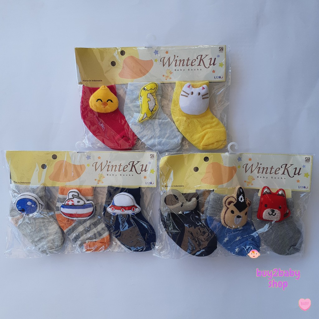 Kaos kaki bayi Winteku Boneka Untuk Usia 1 s.d 12 Bulan Isi 3 PCS