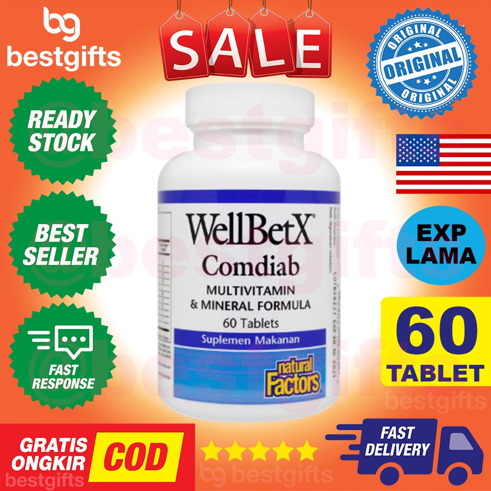 NATURAL FACTORS WELLBETX COMDIAB MULTIVITAMIN AND MINERAL FORMULA ANTIOKSIDAN IMUNITAS 60 TABLET